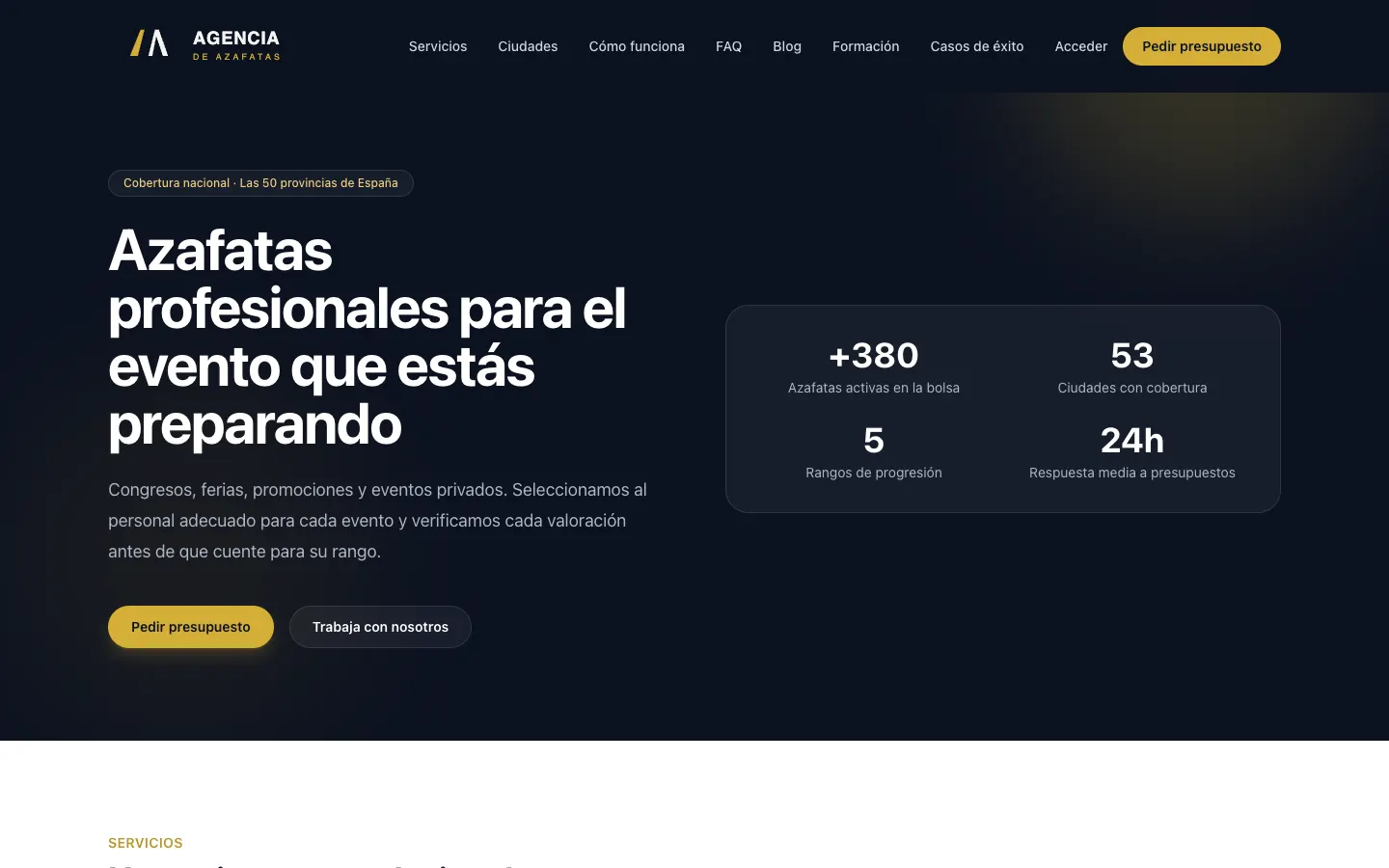 Página de inicio de Agencia de Azafatas