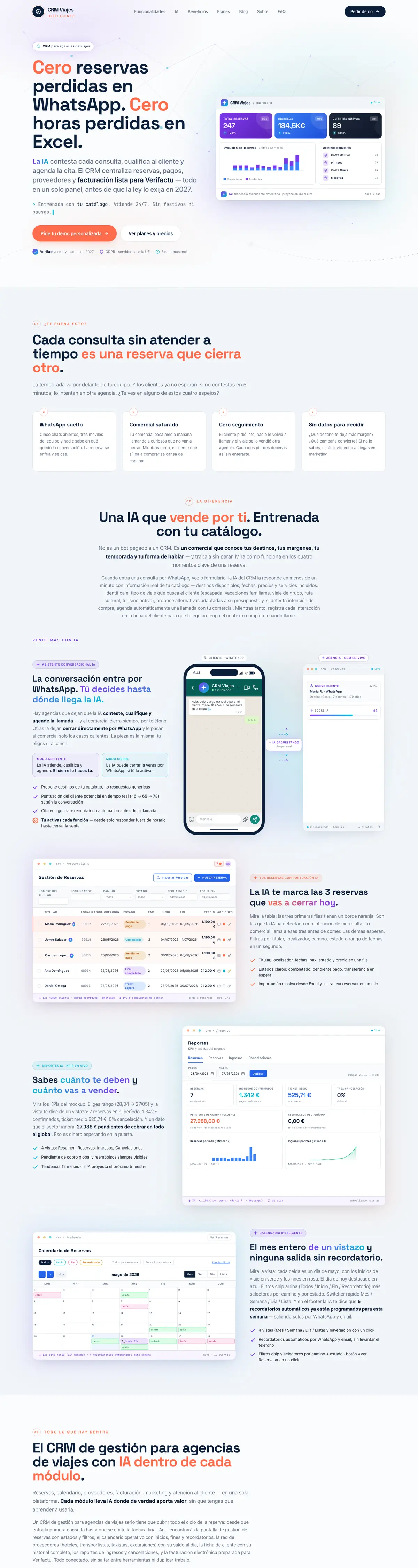 Página completa de CRM Viajes Inteligente