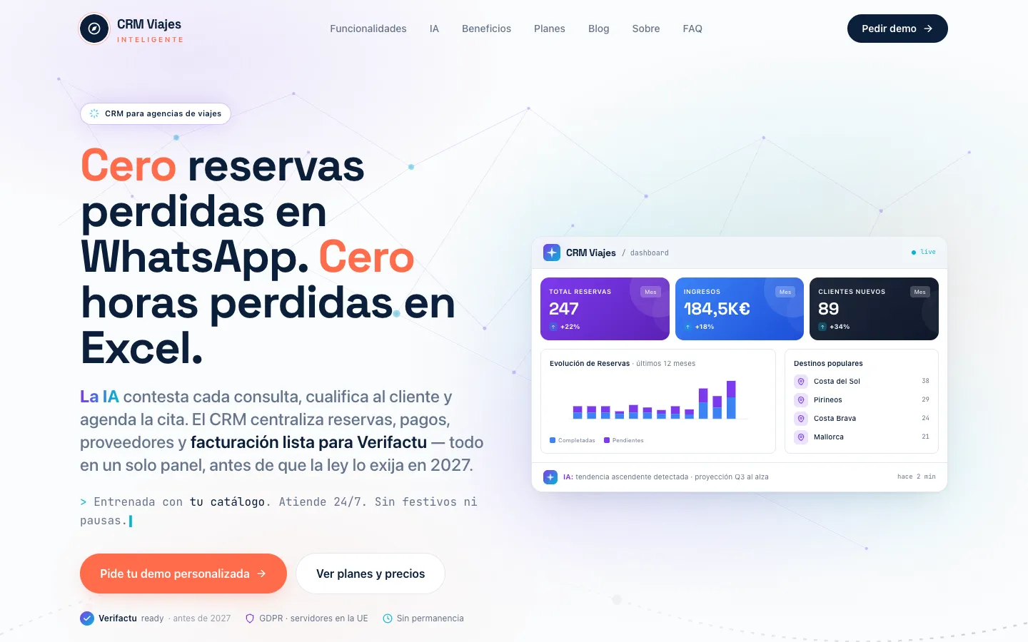 Página de inicio de CRM Viajes Inteligente