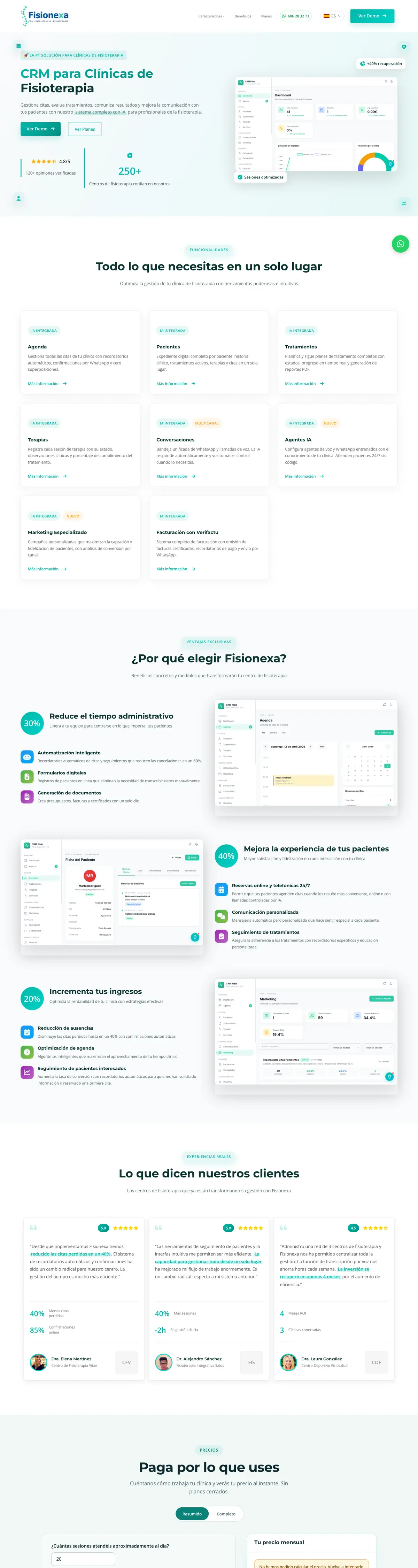 Página completa de CRM Fisioterapeutas