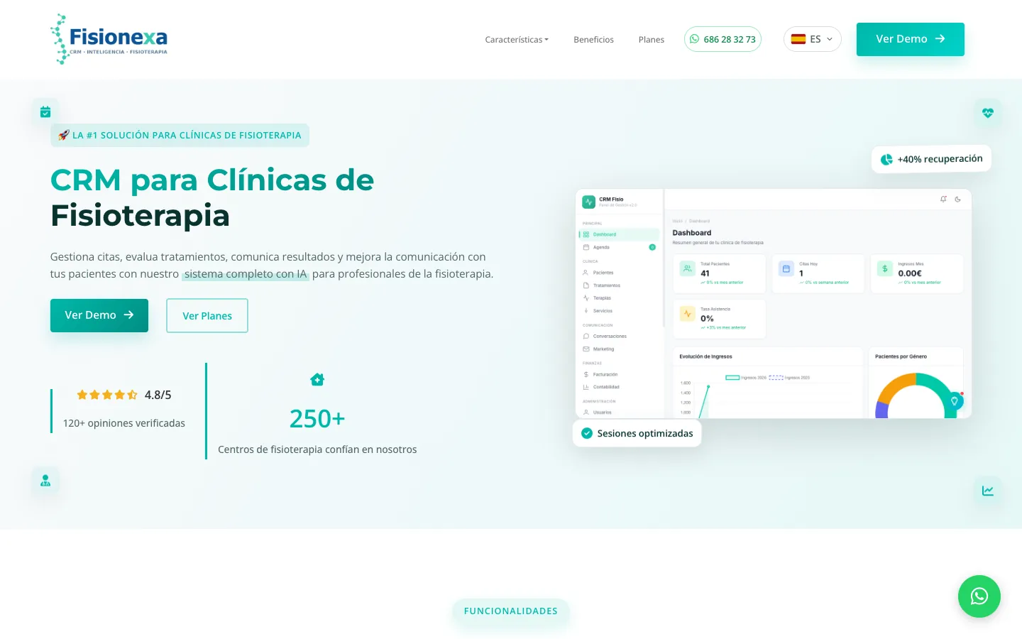 Página de inicio de CRM Fisioterapeutas