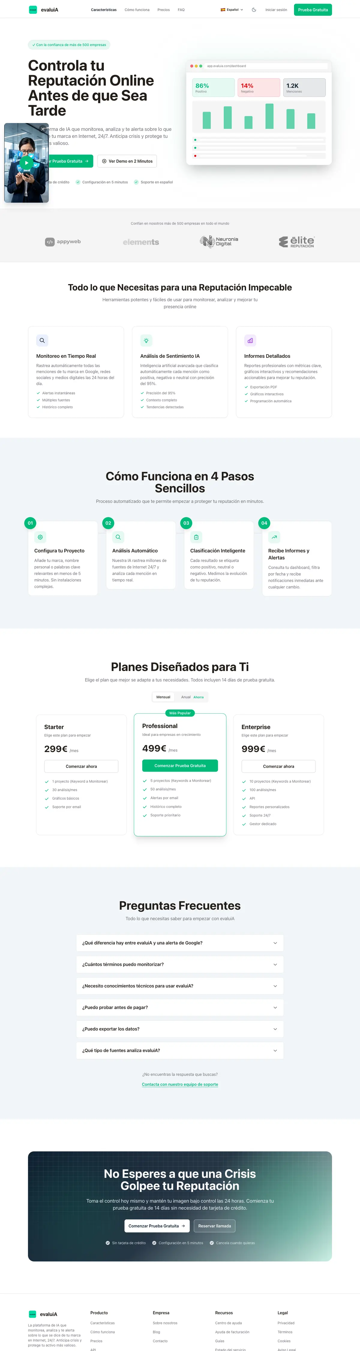 Página completa de evaluiA