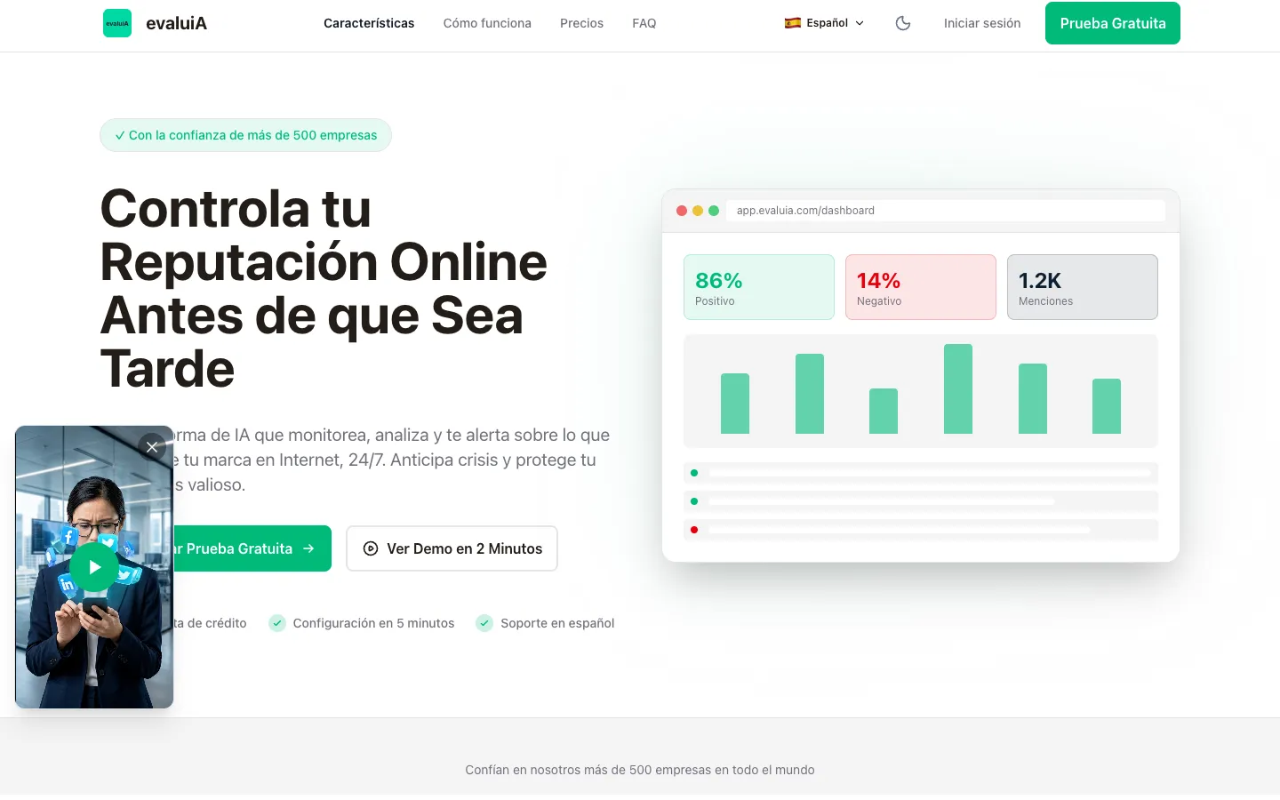 Página de inicio de evaluiA