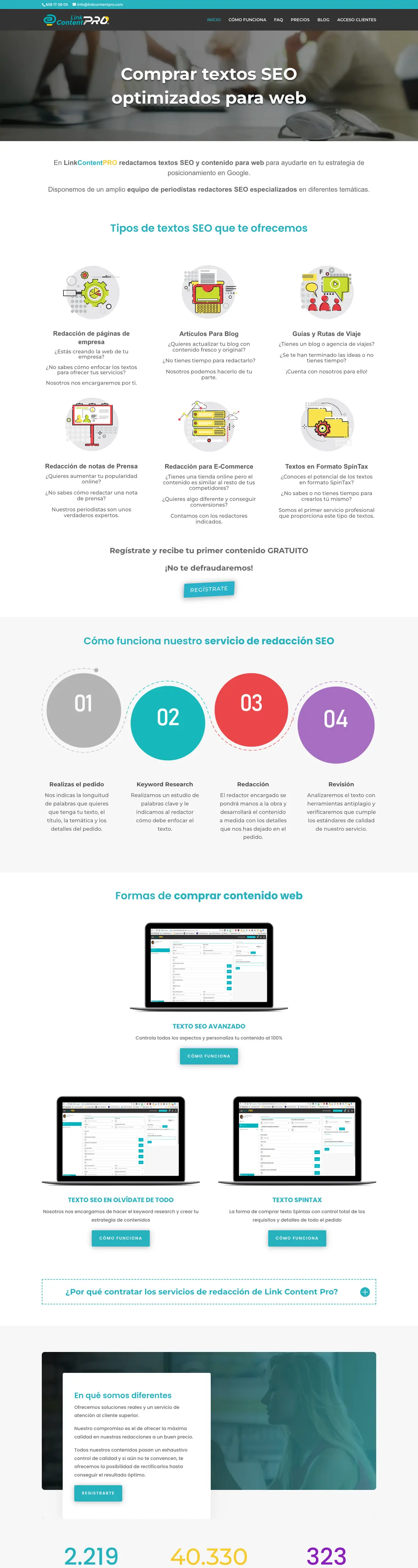 Página completa de LinkContentPro