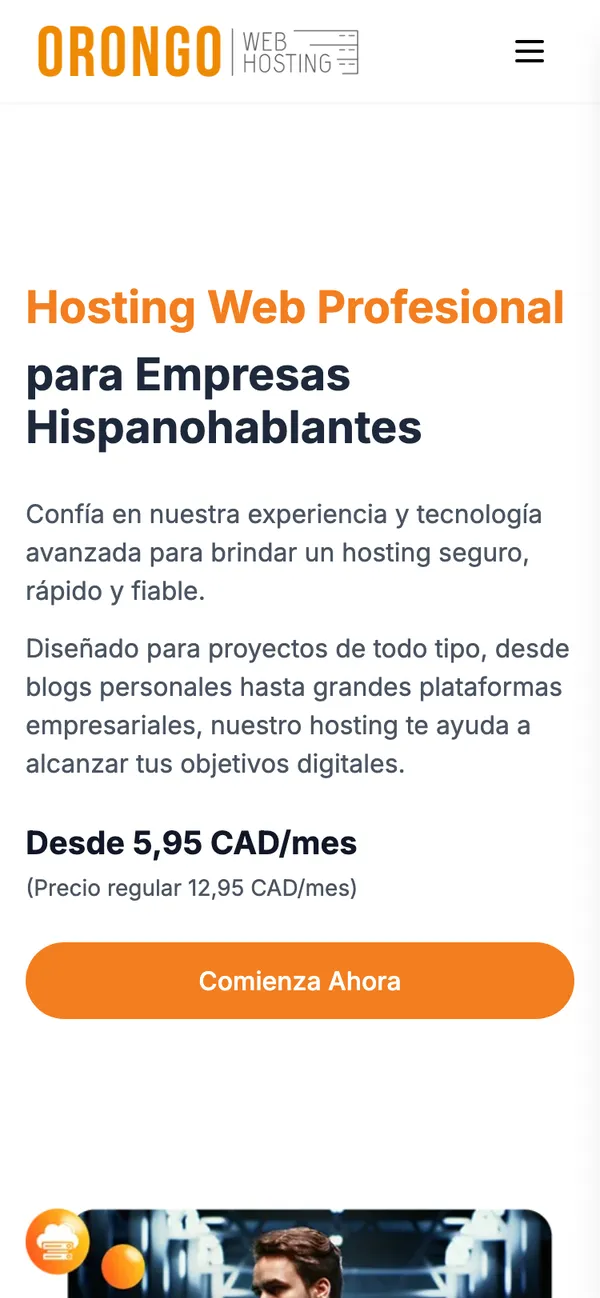 Orongo Web Hosting en el móvil