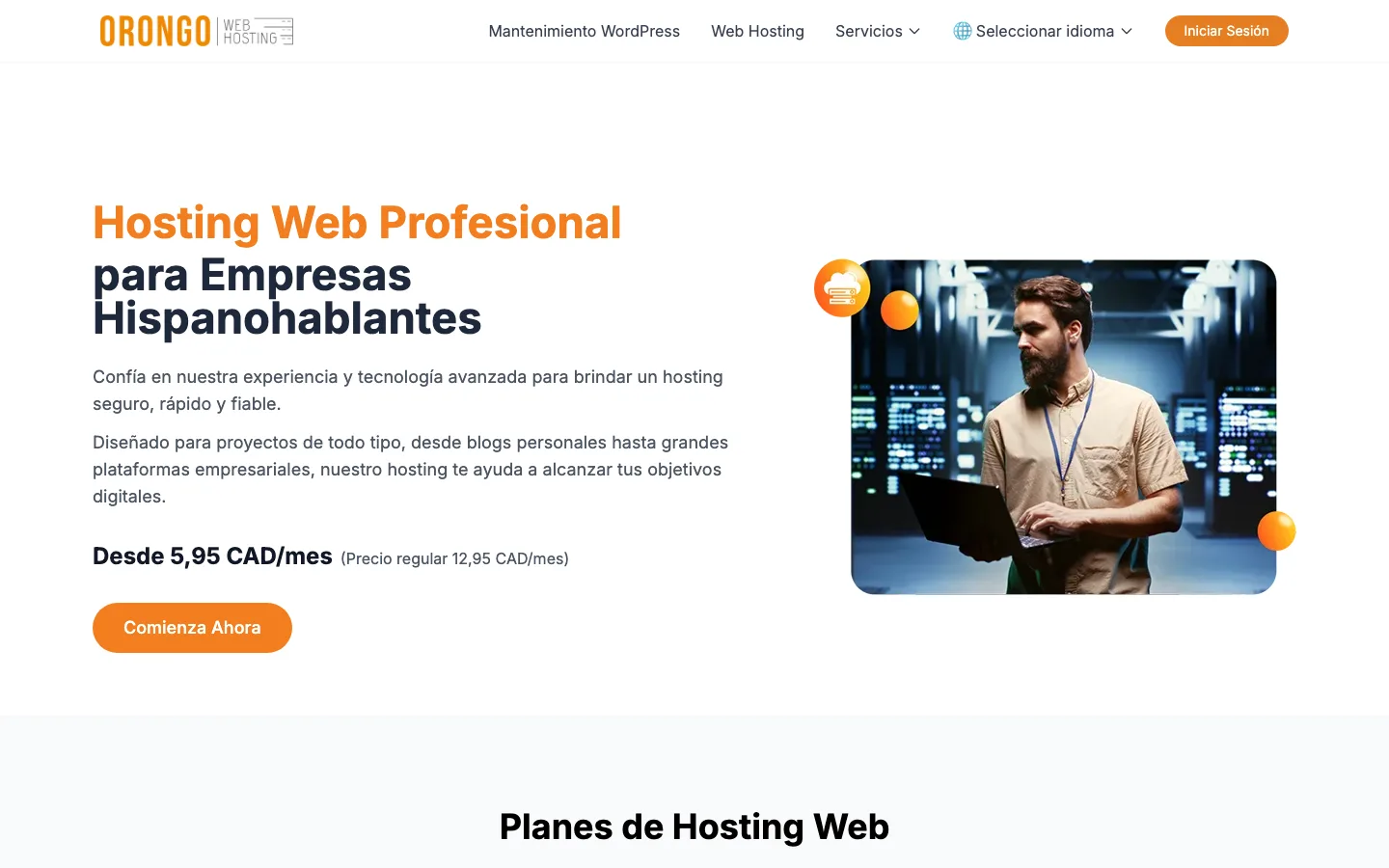 Página de inicio de Orongo Web Hosting