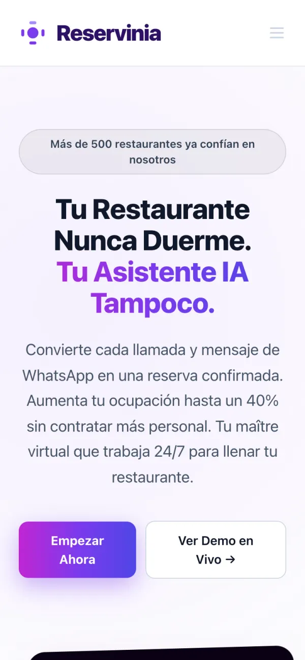 Reservinia en el móvil