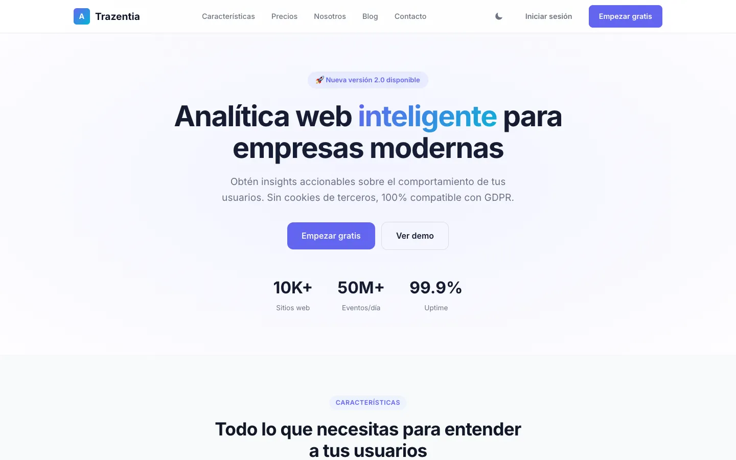 Página de inicio de Trazentia