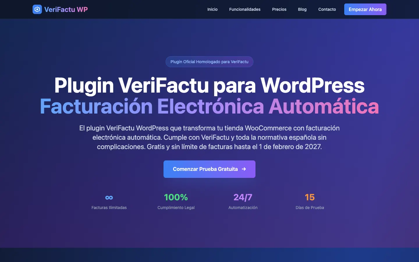 Página de inicio de VeriFactu WP