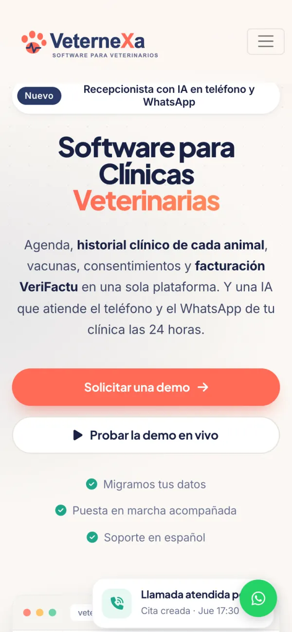 Veternexa en el móvil