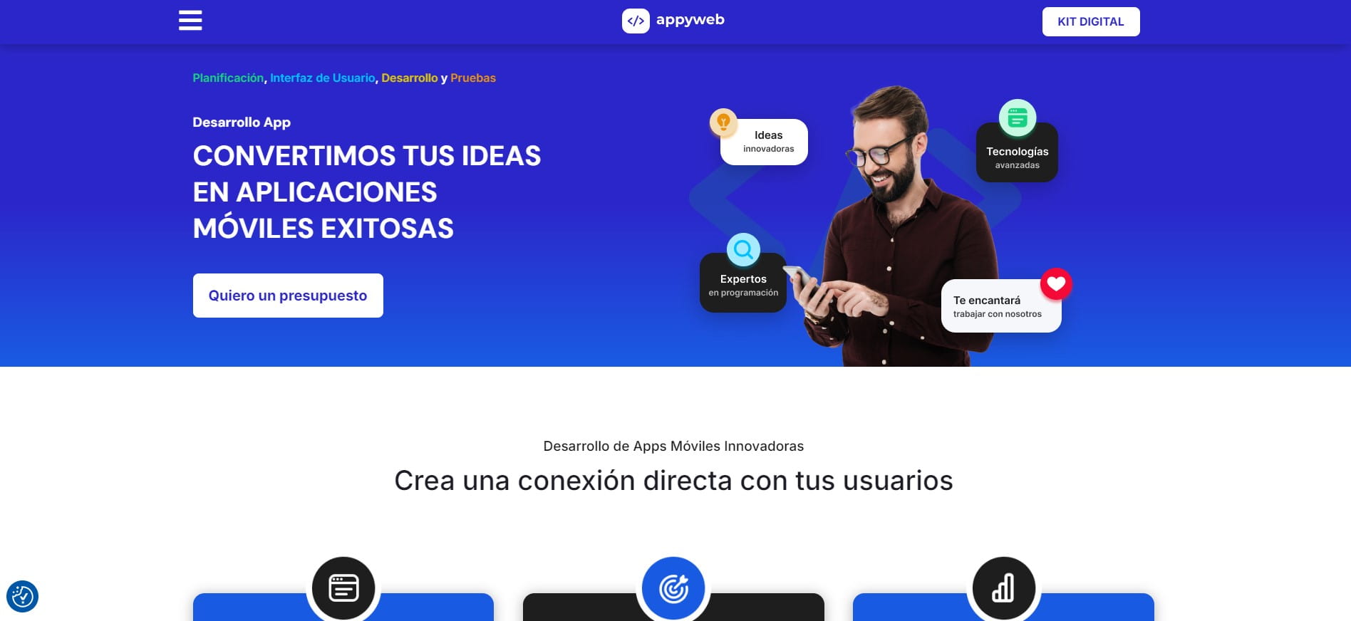 Vista de la página de inicio de la agencia de marketing y publicidad Appyweb.