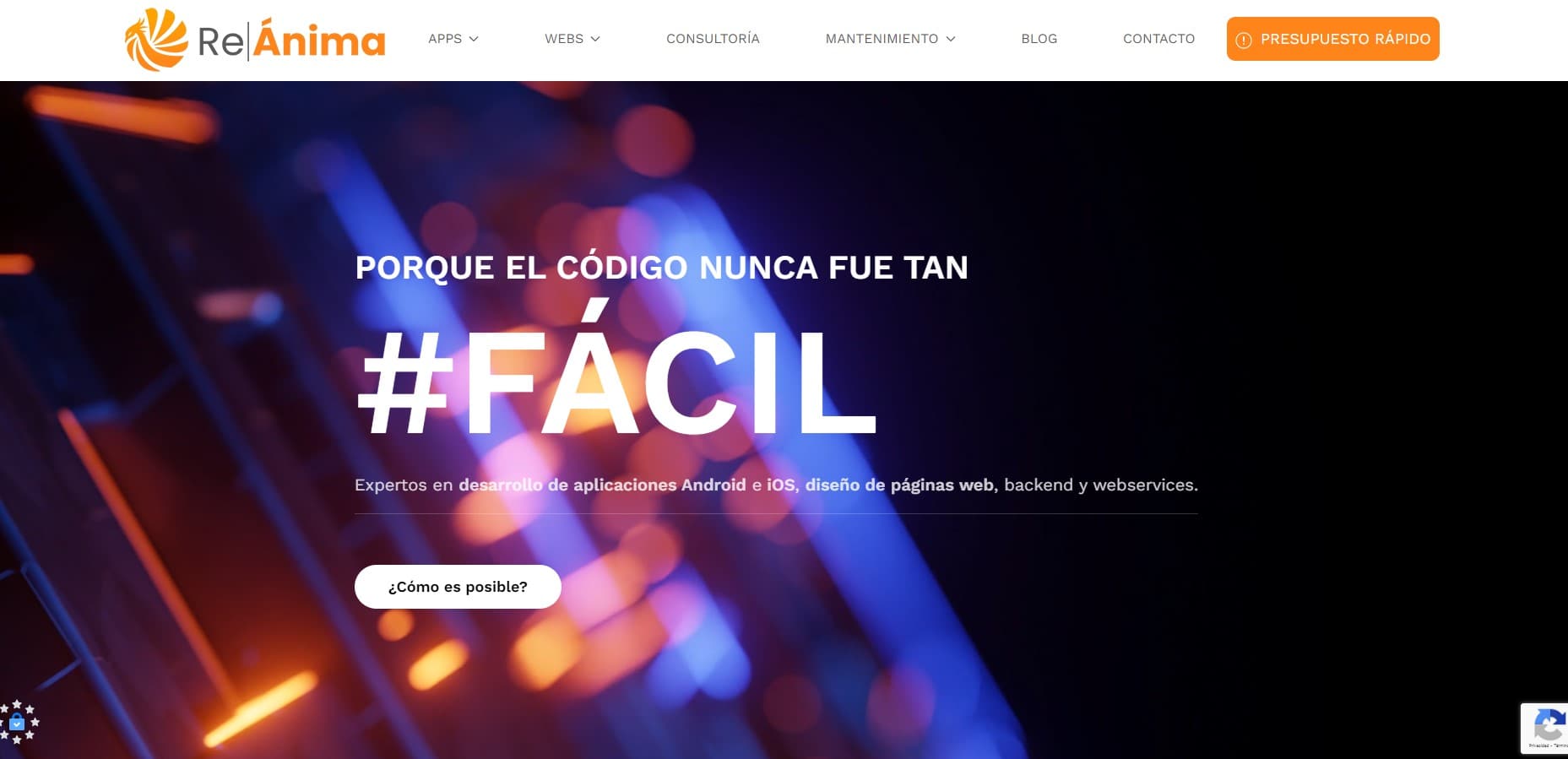 Vista de la página de inicio de la agencia 3Androides Technology