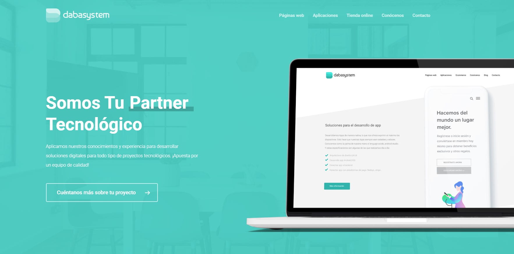 Vista de la página de inicio de la agencia Dabasystem 