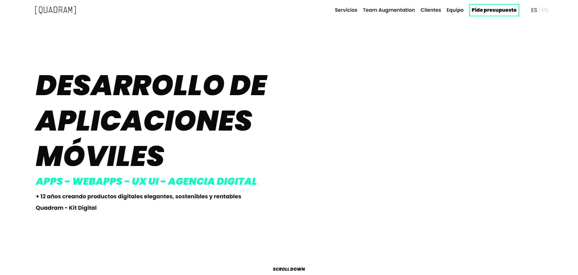 Visión general de la página web Quadram Mobi