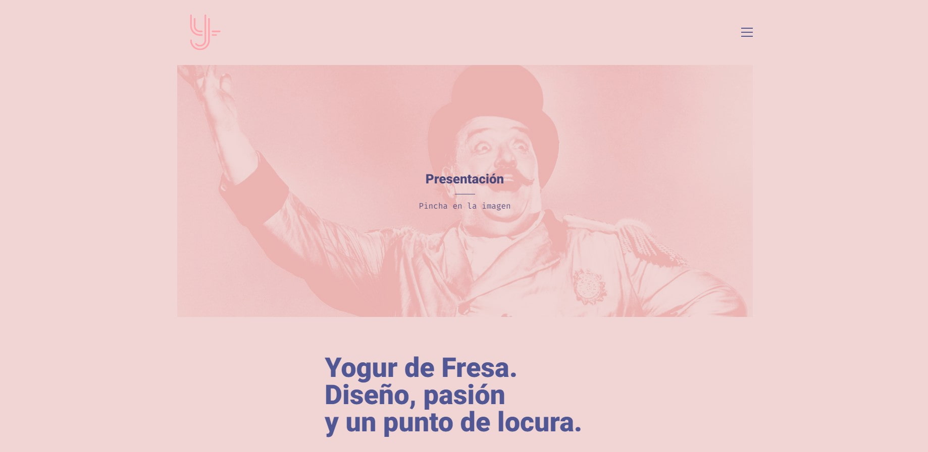 Vista de la página de inicio de la agencia Yogur de fresa