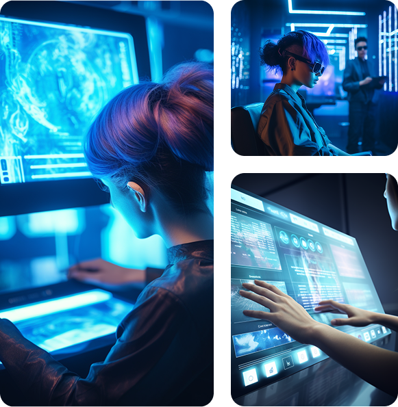 Centro de control tecnológico con interfaces táctiles y análisis de datos en tiempo real.